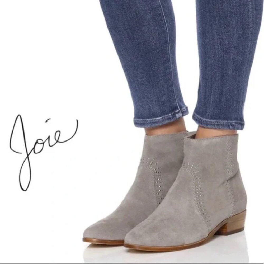 Joie Women's Gray Suede Leather Studded Block Heel Ankle Bootie Size 10